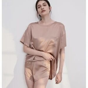 Lunya Womens Nude Beige Luxurious Washable Silk Sleepwear Set Medium NWOT $218